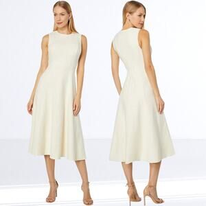 NEW $525 VINCE Paneled Midi Dress White Fit & Flare A-Line Classic Minimalist 10